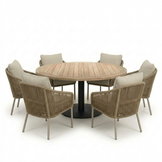 Ventura antraciet/Mara Sahara Dust low dining tuinset | 6 personen | teakhout + touw | 150cm rond