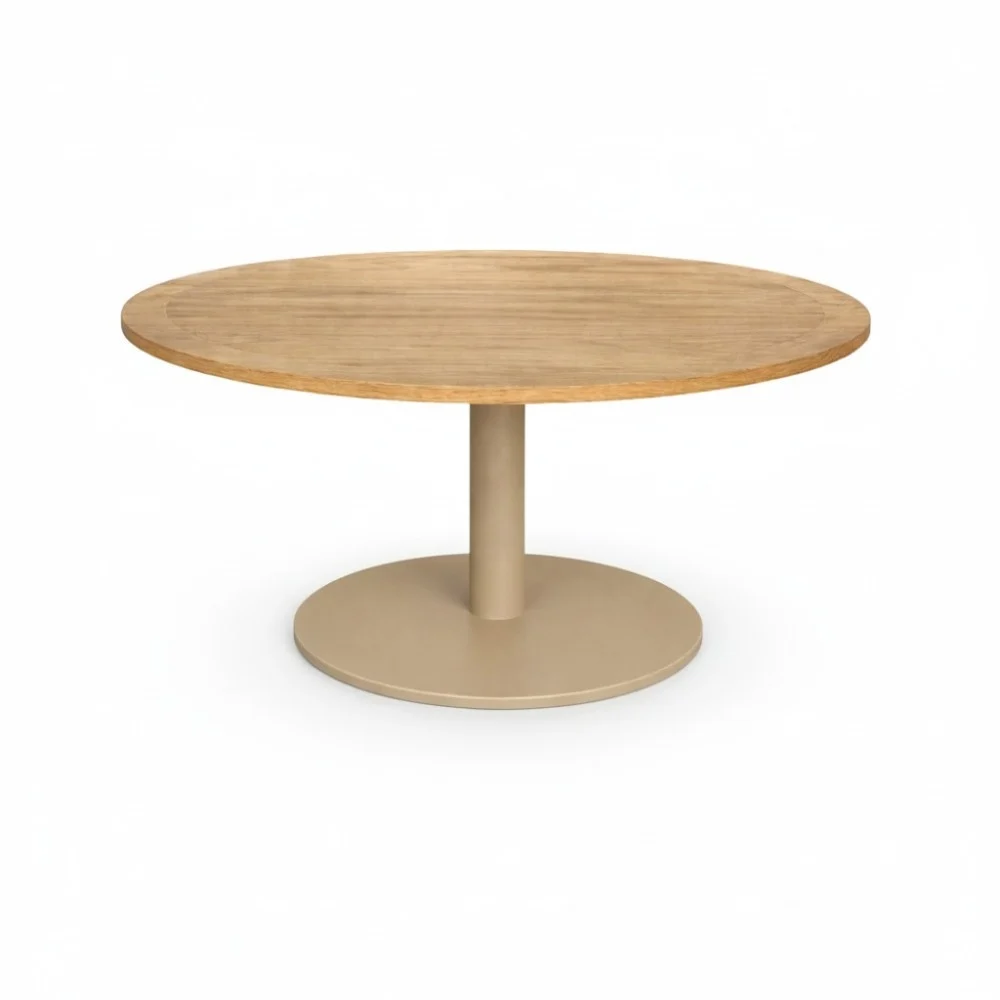 Ventura beige/Mara Sandstone low dining tuinset | 6 personen | teakhout + touw | 160cm rond