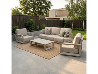 Kaapstad stoel-bank loungeset 5 personen incl. loungetafel | aluminium | beige | 3-delig
