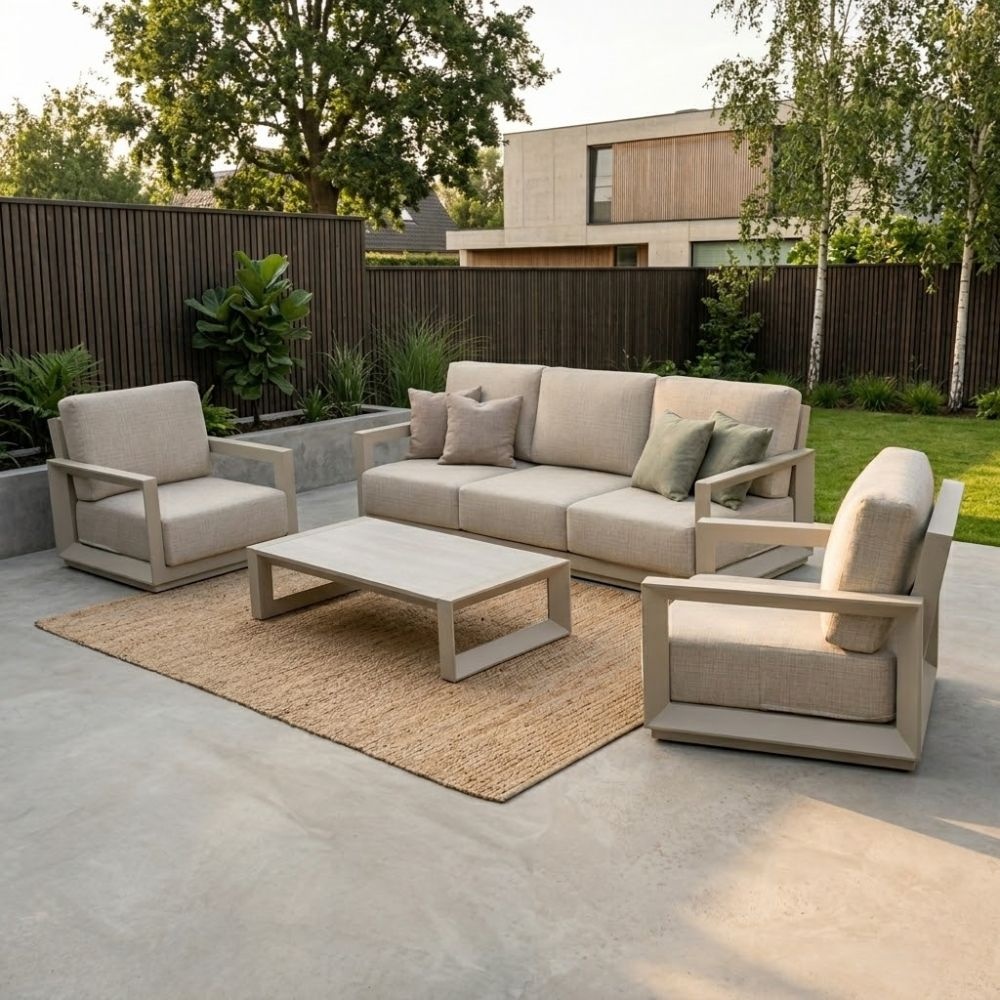 Kaapstad stoel-bank loungeset 5 personen incl. loungetafel | aluminium | beige | 3-delig