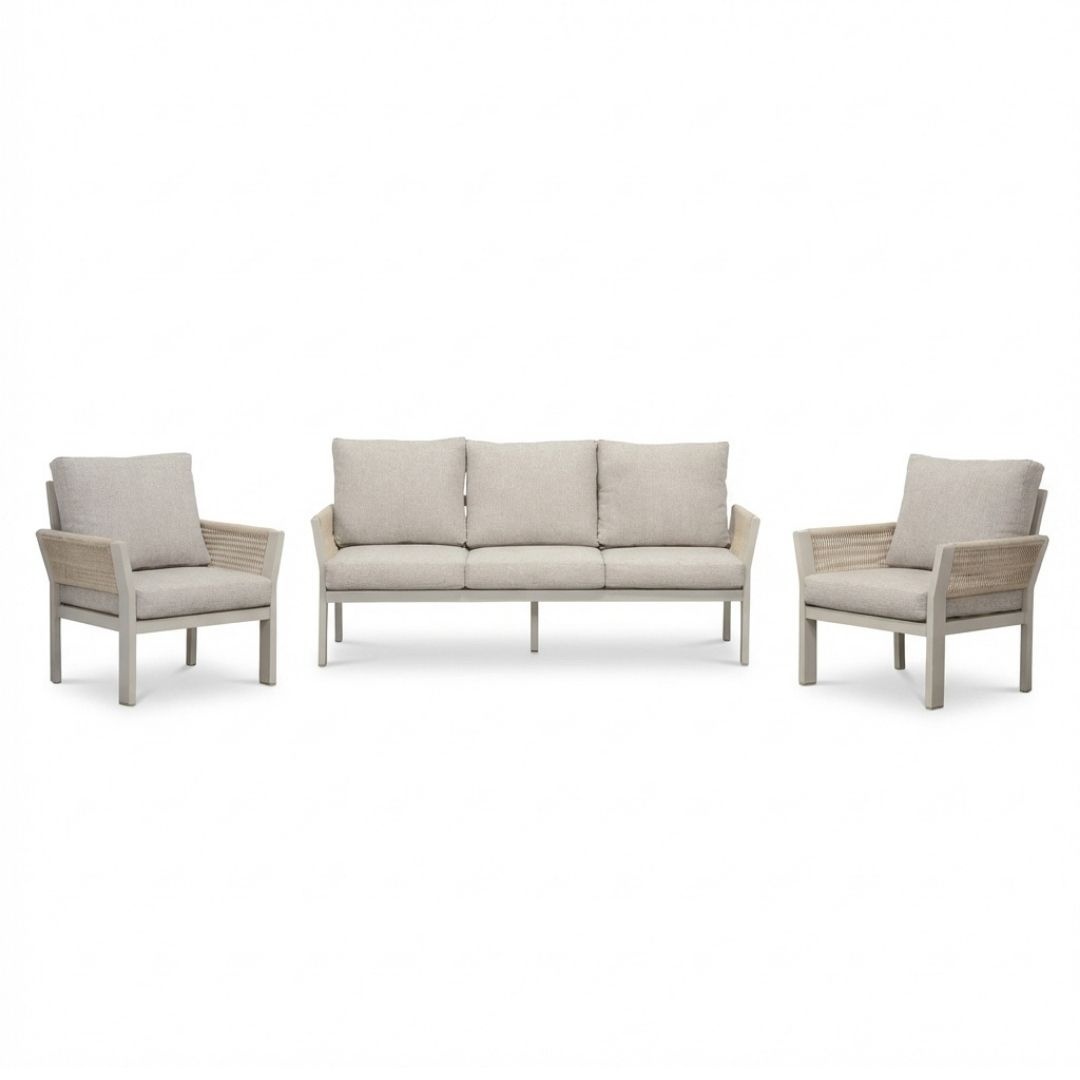 Venezia stoel-bank loungeset 5 personen | aluminium + touw | beige | 3-delig