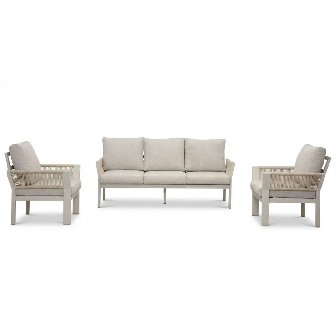 Venezia stoel-bank loungeset 5 personen | aluminium + touw | beige | 3-delig