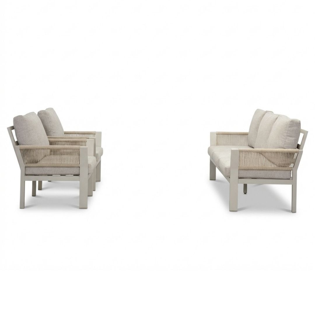 Venezia stoel-bank loungeset 5 personen | aluminium + touw | beige | 3-delig