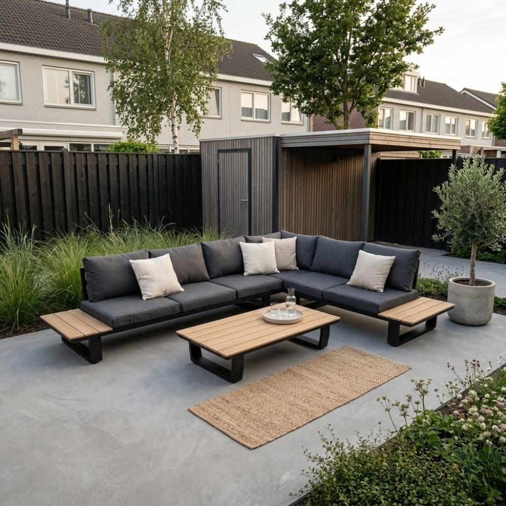 Atlanta hoek loungeset 6 personen | aluminium + polywood | antraciet | 3-delig - 305x228cm