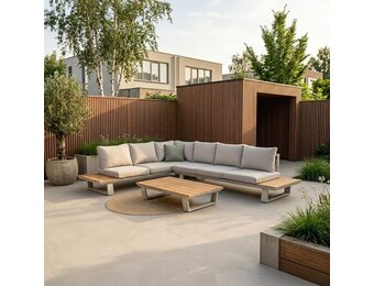Atlanta hoek loungeset 6 personen | aluminium + polywood | beige | 3-delig - 305x228cm