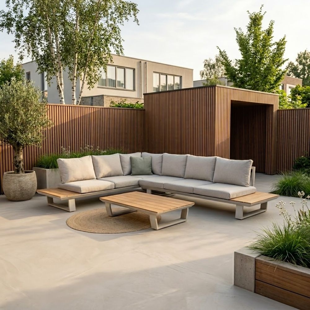 Atlanta hoek loungeset 6 personen | aluminium + polywood | beige | 3-delig - 305x228cm