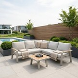 Lola hoek loungeset 5 personen incl. tafel | aluminium + polywood | beige | 4-delig - 220x220cm