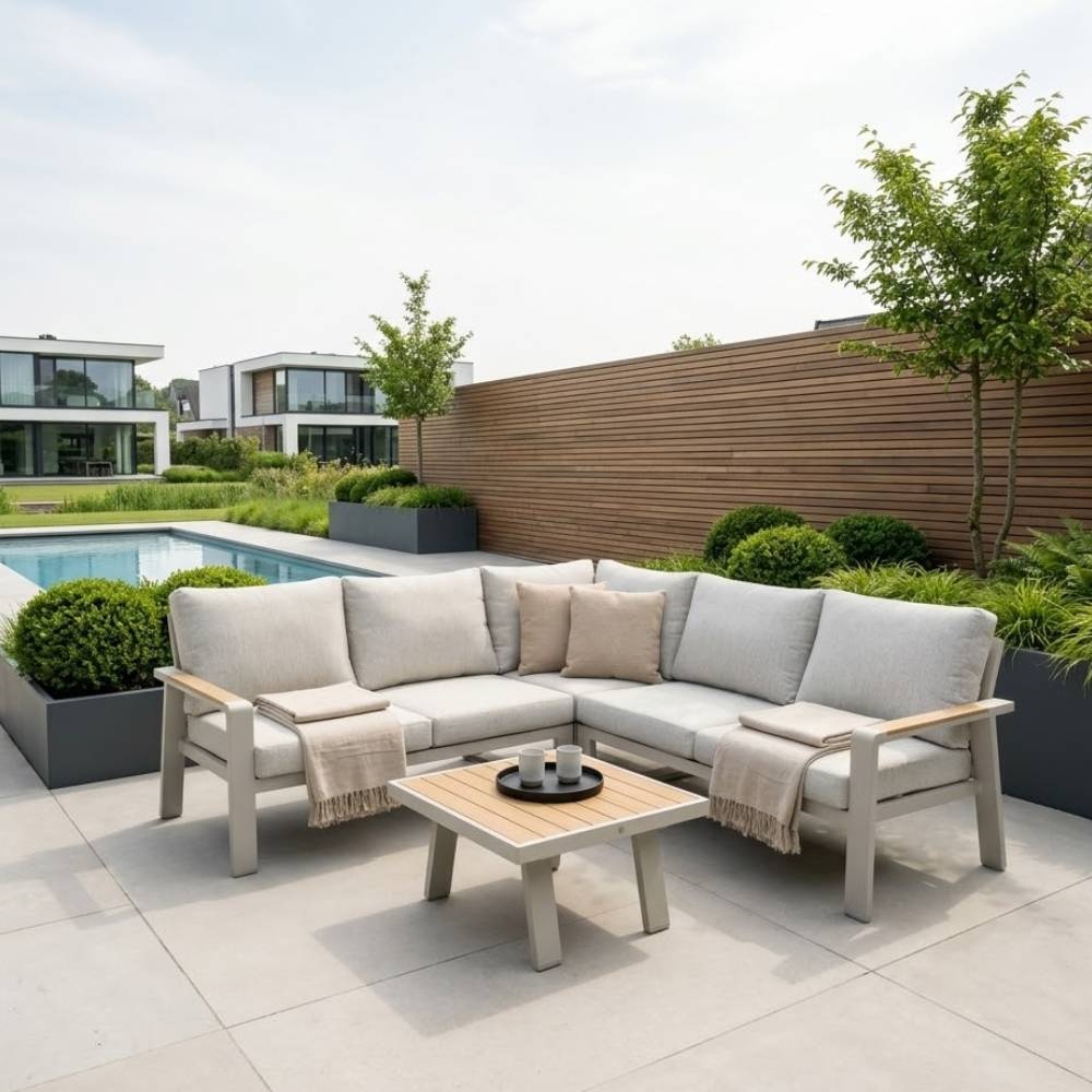 Lola hoek loungeset 5 personen incl. tafel | aluminium + polywood | beige | 4-delig - 220x220cm