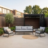Valencia stoel-bank loungeset 5 personen | touw + aluminium | Stone Grey | 3-delig