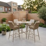 Santos Marble Latte/Valencia Sandstone dining barset | 4 personen | sintered stone + touw | 90cm