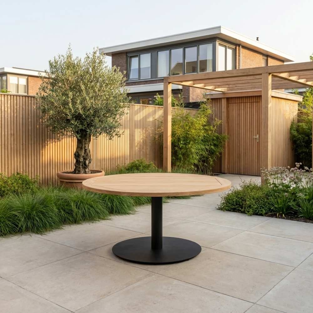 Ventura low dining tuintafel 6 personen | teakhout + aluminium | Natural Teak/antraciet | Ø150cm rond