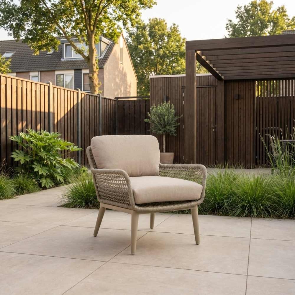 Mila low dining tuinstoel | touw + aluminium | beige