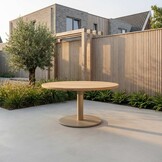 Salora low dining tuintafel 6 personen | teak + aluminium | beige | 150cm rond