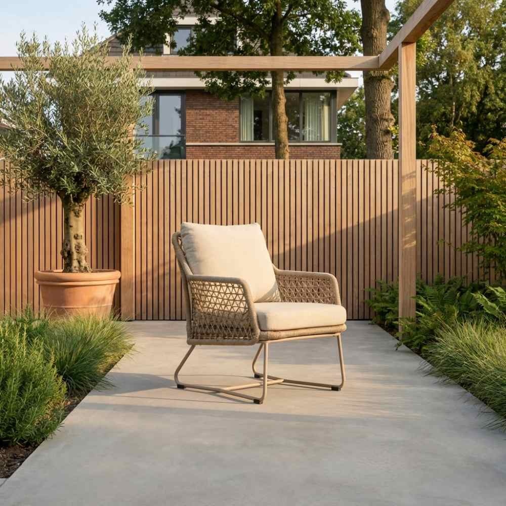 Gianna low dining tuinstoel | touw + aluminium | Sandstone