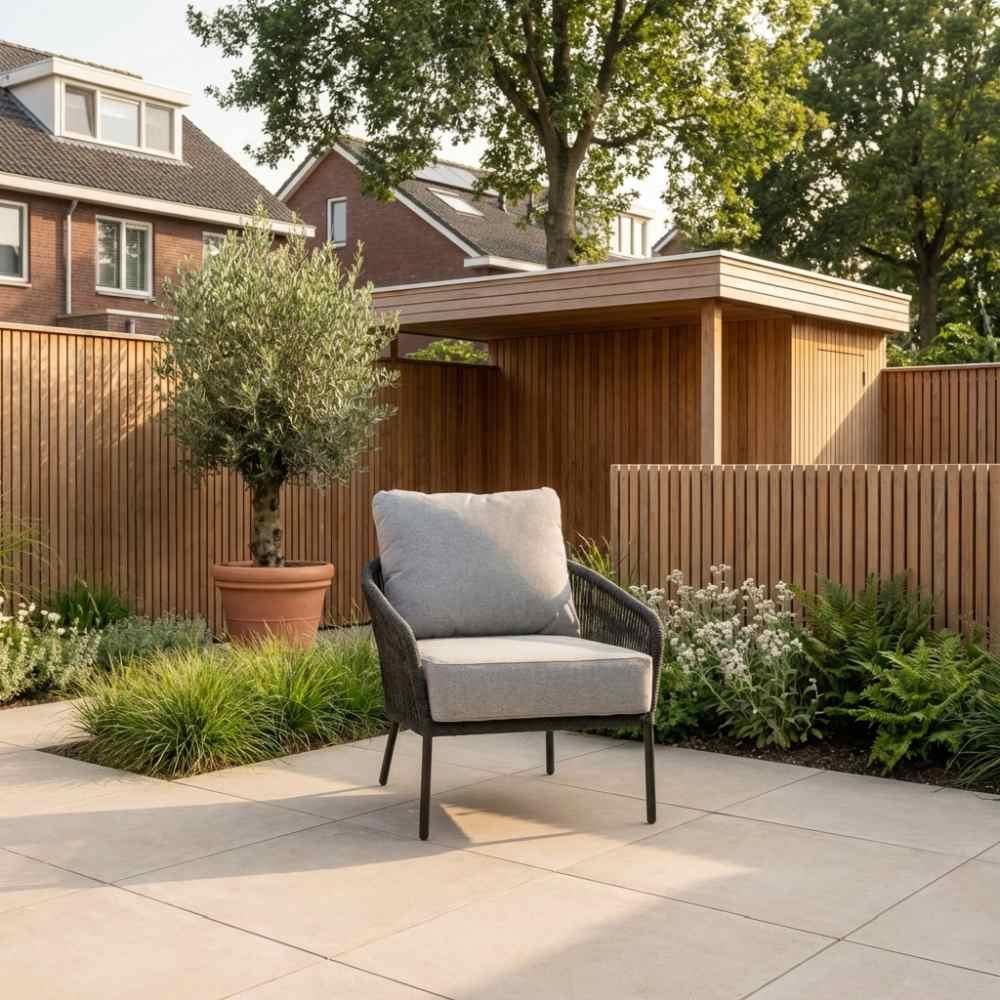 Mara low dining tuinstoel | touw + aluminium | Stone Grey