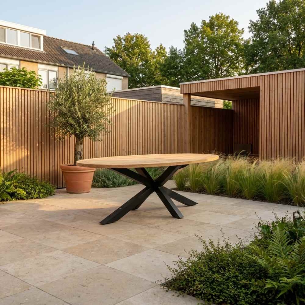 Cleve low dining tuintafel 6 personen | teakhout + aluminium | Natural Teak/antraciet | 240cm ovaal