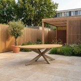 Cleve low dining tuintafel 6 personen | teakhout + aluminium | Natural Teak/beige | 240cm ovaal