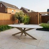 Calma low dining tuintafel 6 personen | sintered stone + aluminium | Marble Latte | 240cm ovaal