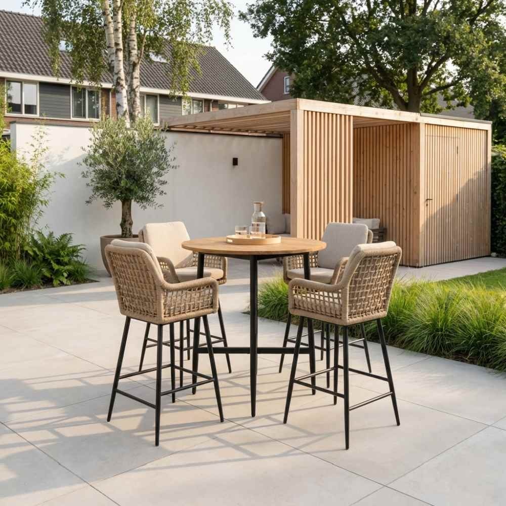 Valencia Sahara Dust dining barset | 4 personen | teakhout + touw | 90cm