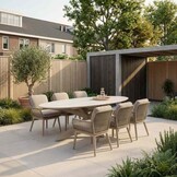Calma Marble Latte/Mila beige low dining tuinset | 6 personen | sintered stone + touw | 240cm ovaal
