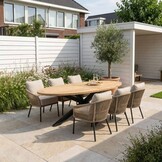 Cleve antraciet/Mara Sahara Dust low dining tuinset | 6 personen | sintered stone + touw | 240cm