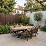 Cleve antraciet/Ventura Sahara Dust low dining tuinset | 6 personen | sintered stone + touw | 240cm