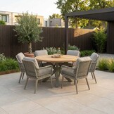Cleve beige/Mila beige low dining tuinset | 6 personen | teakhout + touw | 240cm ovaal