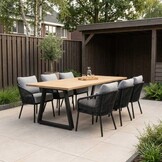 Elena/Mara Sahara Dust low dining tuinset | 6 personen | teakhout + touw | 240cm