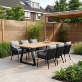 Elena/Mara Stone Grey low dining tuinset | 6 personen | teakhout + touw | 240cm