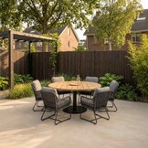 Salora antraciet/Gianna Stone Grey low dining tuinset | 6 personen | teakhout + touw | 150cm