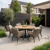 Salora antraciet/Mila beige/antraciet low dining tuinset | 6 personen | teakhout + touw | 150cm