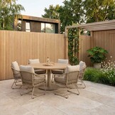 Salora beige/Gianna Sandstone low dining tuinset | 6 personen | teakhout + touw | 150cm