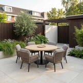 Ventura antraciet/Mila beige/antraciet low dining tuinset | 6 personen | teakhout + touw | 150cm