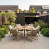Ventura beige/Gianna Sandstone low dining tuinset | 6 personen | teakhout + touw | 160cm rond