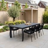 Cortona Grey/Seville zwart dining tuinset | 6 personen | polywood + touw | 220cm
