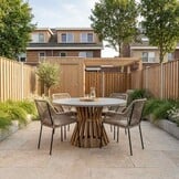 Elzas/Seville zand dining tuinset | 4 personen | betonlook + touw | 135cm rond