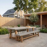 Veltis/Seville zand stoel-bank dining tuinset | 6 personen | betonlook | 250cm