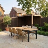 Vigo/Carlos taupe dining tuinset | 6 personen | teakhout + wicker | 260cm