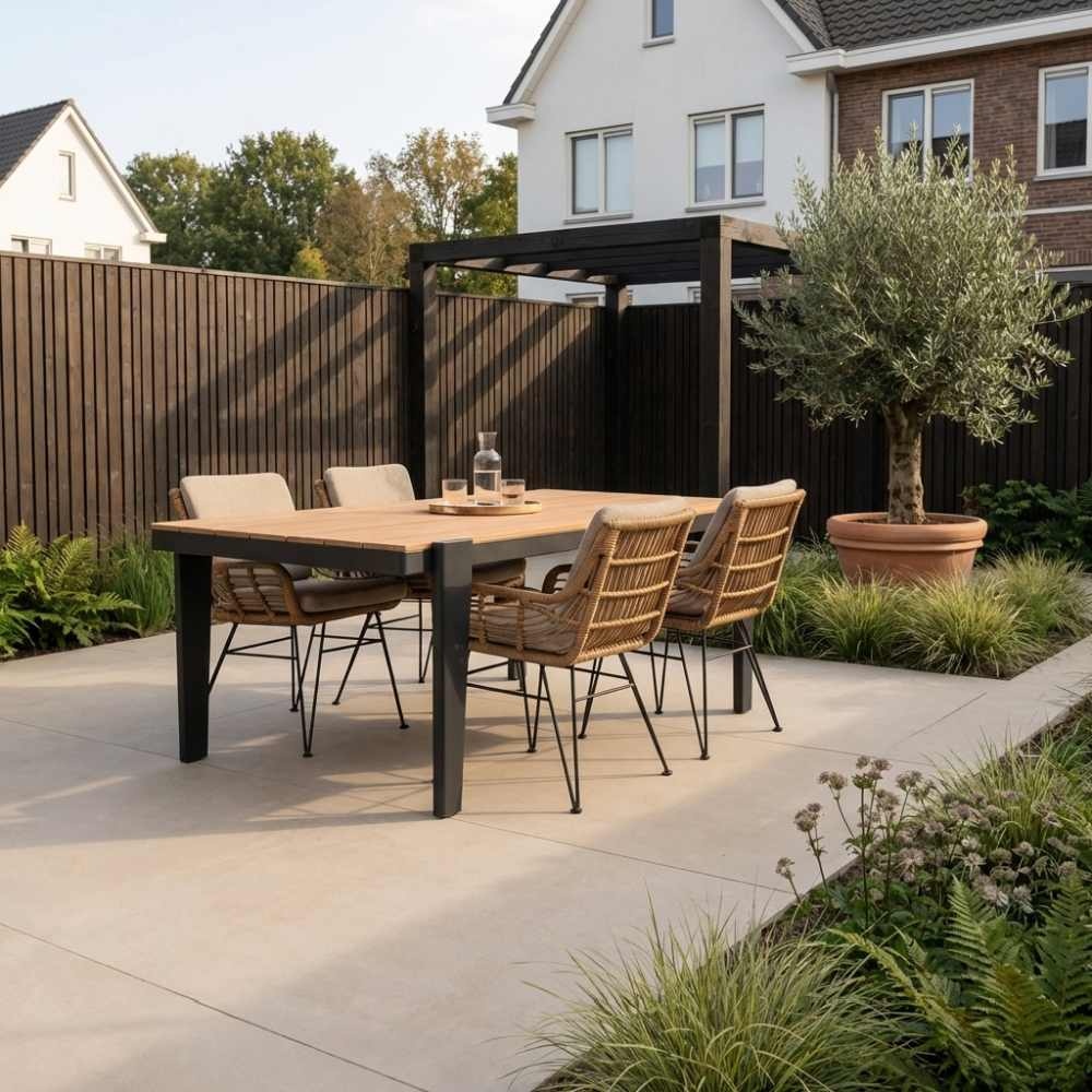 Vigo/Carlos taupe dining tuinset | 4 personen | teakhout + wicker | 200cm