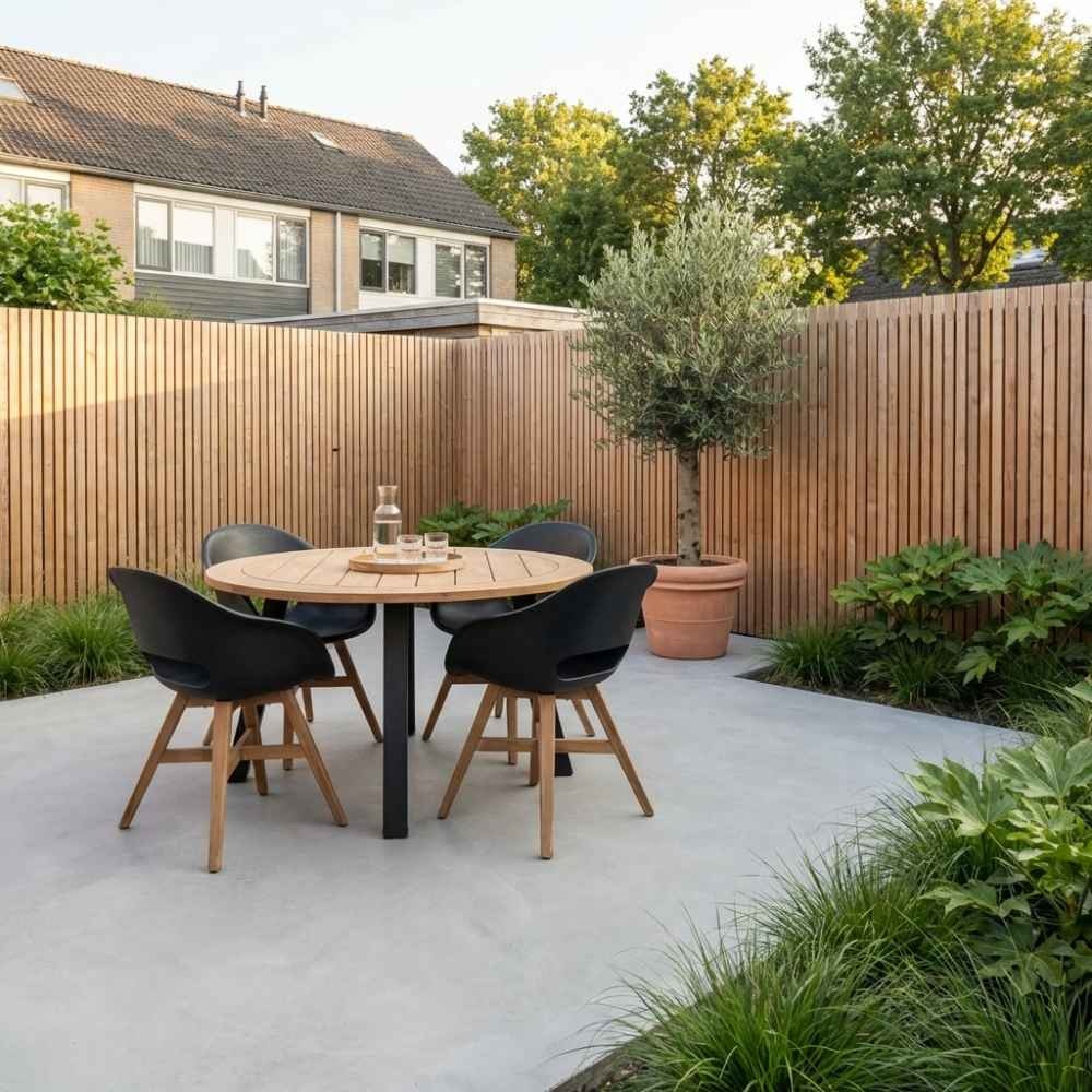 Cork/Karlstad zwart dining tuinset | 4 personen | hardhout + staal | 130cm rond