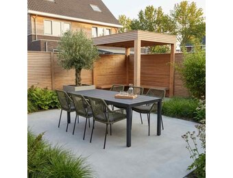 Manchester/Seville olijfgroen dining tuinset | 6 personen | aluminium + touw | 205cm