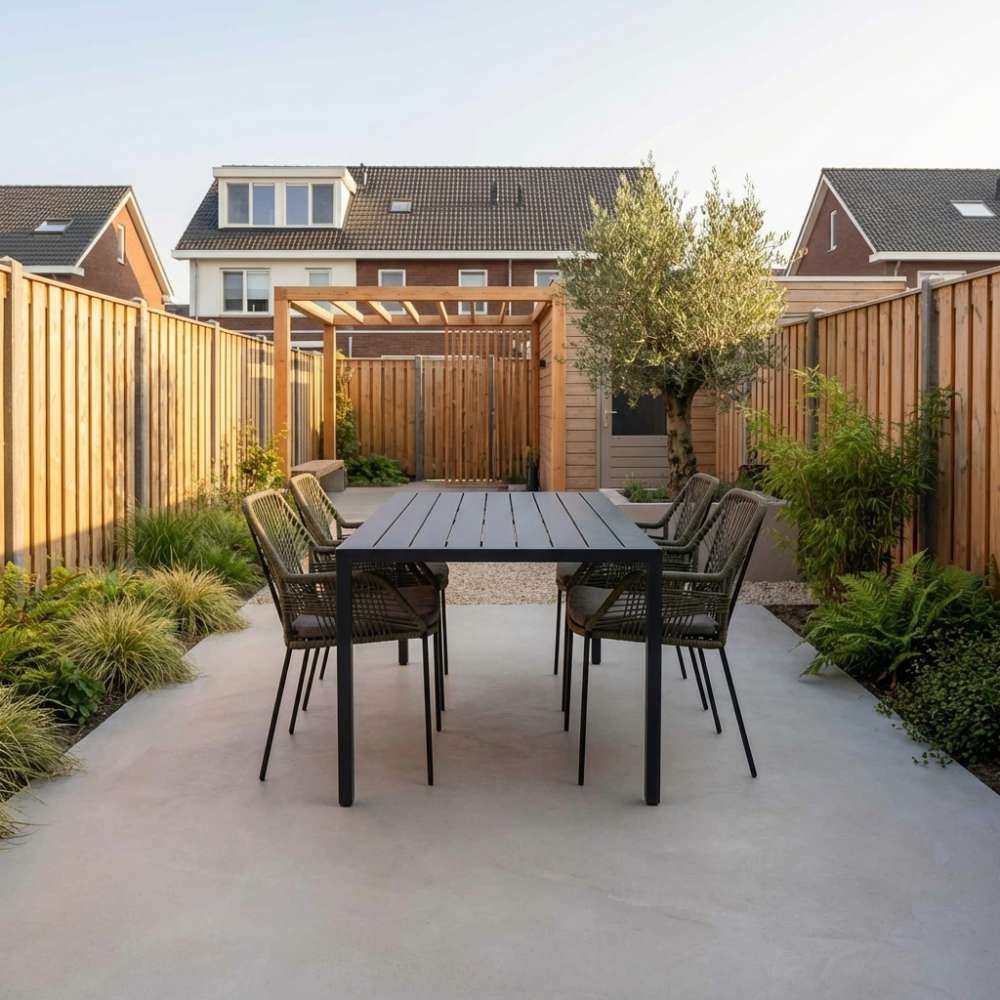 Manchester/Seville olijfgroen dining tuinset | 4 personen | aluminium + touw | 150cm