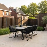 Oslo Grey/Portofino zwart dining tuinset | 6 personen | polywood + touw | 220cm