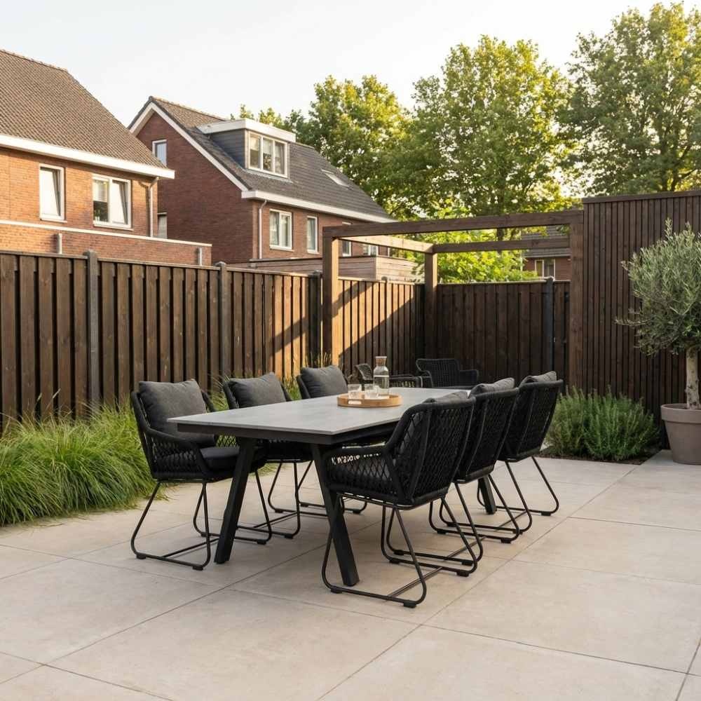 Oslo Grey/Portofino zwart dining tuinset | 6 personen | polywood + touw | 220cm