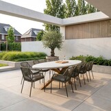 Livorno/Seville olijfgroen dining tuinset | 8 personen | betonlook + touw | 280cm ovaal