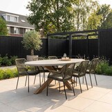 Livorno/Seville olijfgroen dining tuinset | 6 personen | betonlook + touw | 240cm ovaal