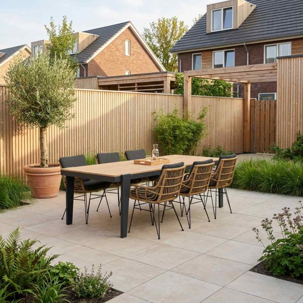 Vigo/Carlos antraciet dining tuinset | 6 personen | teakhout + wicker | 260cm