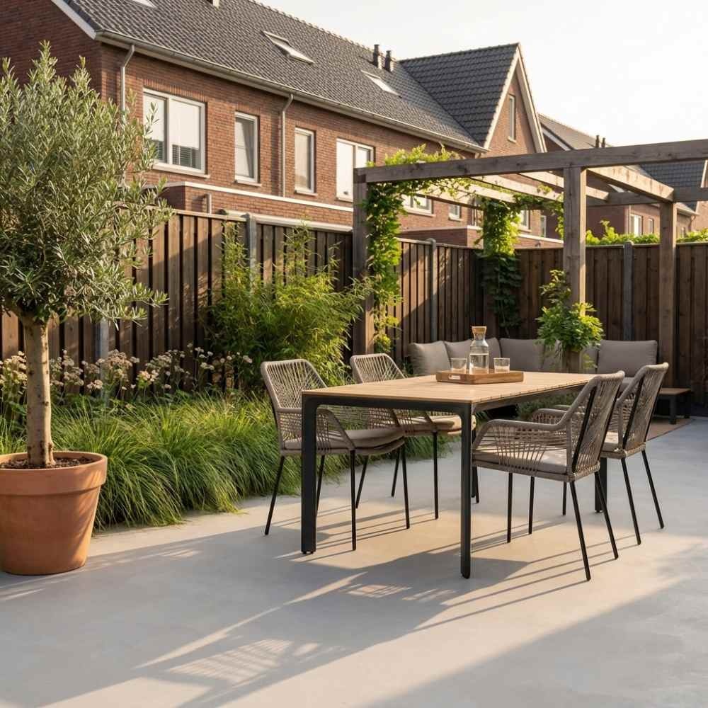 Arezzo/Seville zand dining tuinset | 4 personen | polywood + touw | 160cm