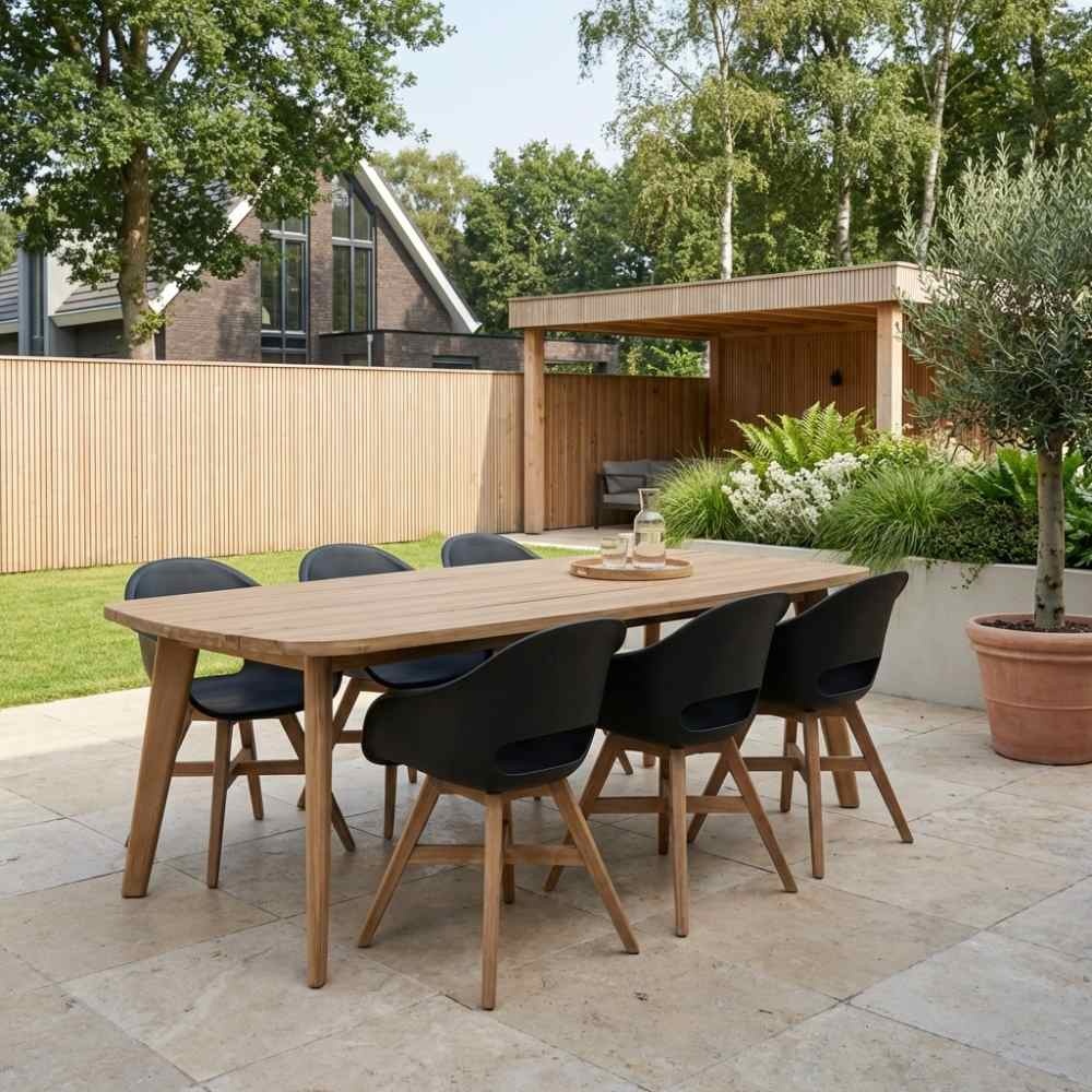 Rixos/Karlstad zwart dining tuinset | 6 personen | hardhout + kunststof | 220cm