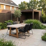 Velora/Valencia Lava Grey dining tuinset | 4 personen | travertin + touw | 200cm